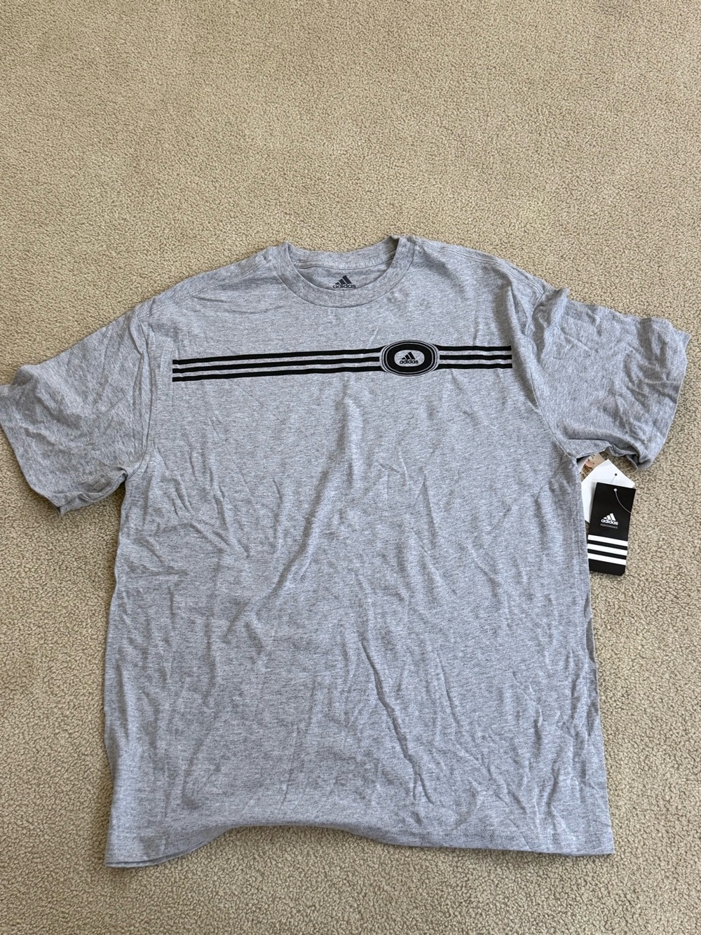 adidas Grey T-Shirt with Black Chest Stripes and Logo